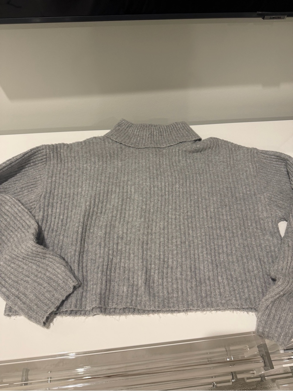 PacSun Grey Ribbed Turtleneck Cropped Sweater